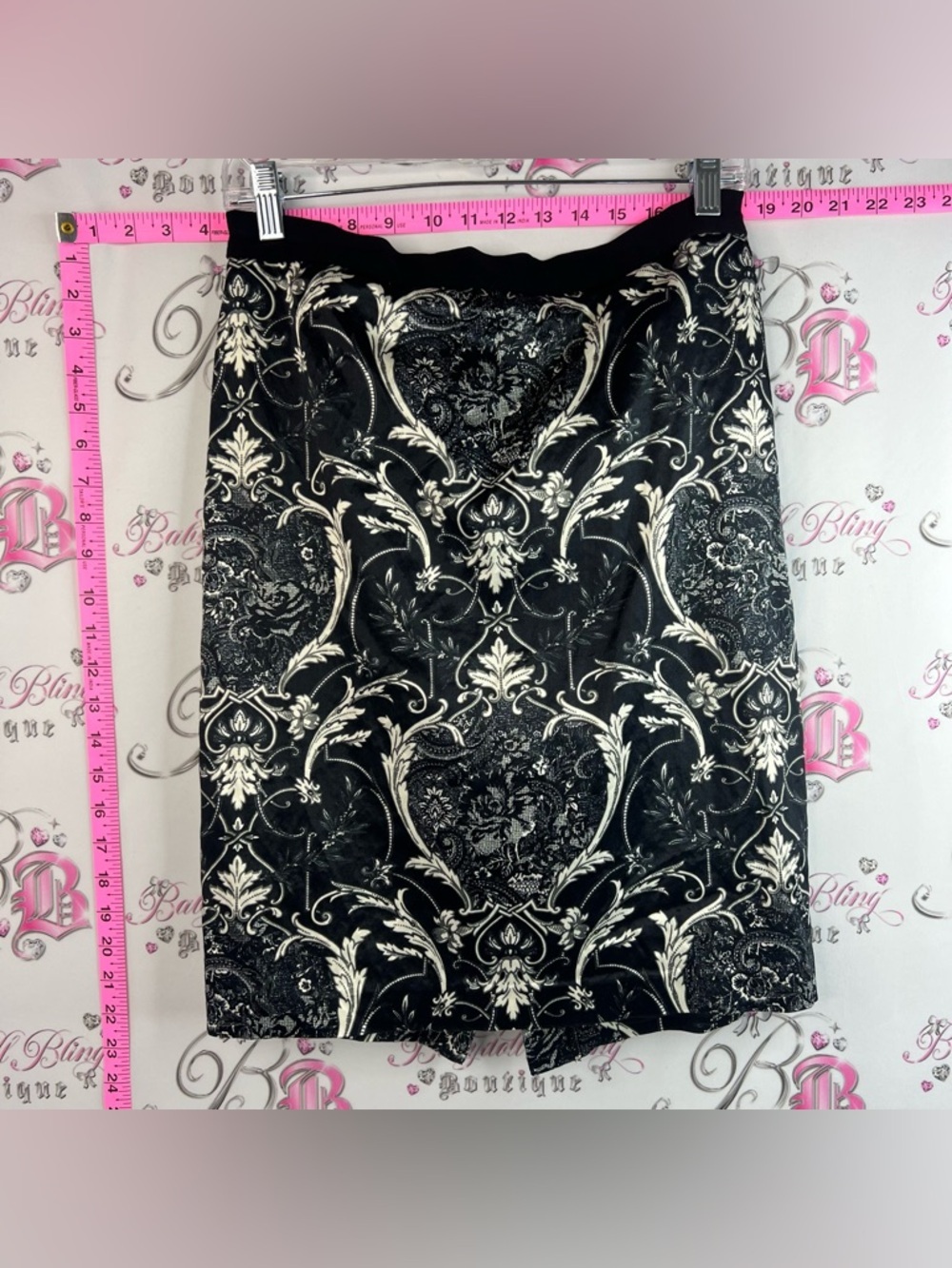 Tristan skirt paisley pattern shiny Black and White Baroque Pencil Skirt